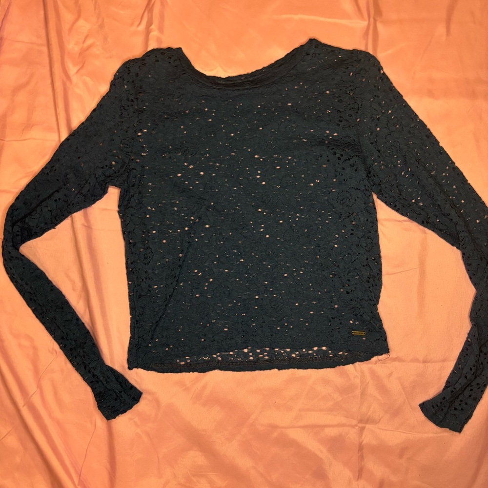 Elegant Lace Long Sleeve Top - Navy